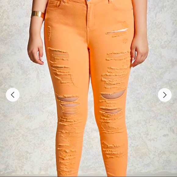F21 Plus Size Distressed Jeans- Orange - Picture 2 of 3